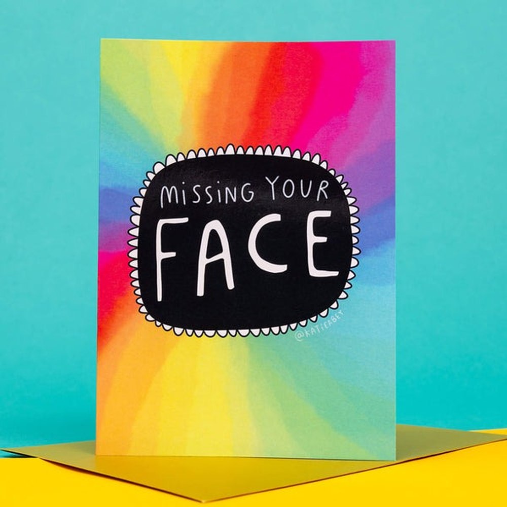 Katie Abey Design - Missing Your Face A6 Wenskaart - Multicolours